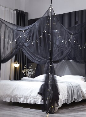 蚊帐2024新款系绳款四开门黑色老式方顶双人床1米5床1米8床2米床