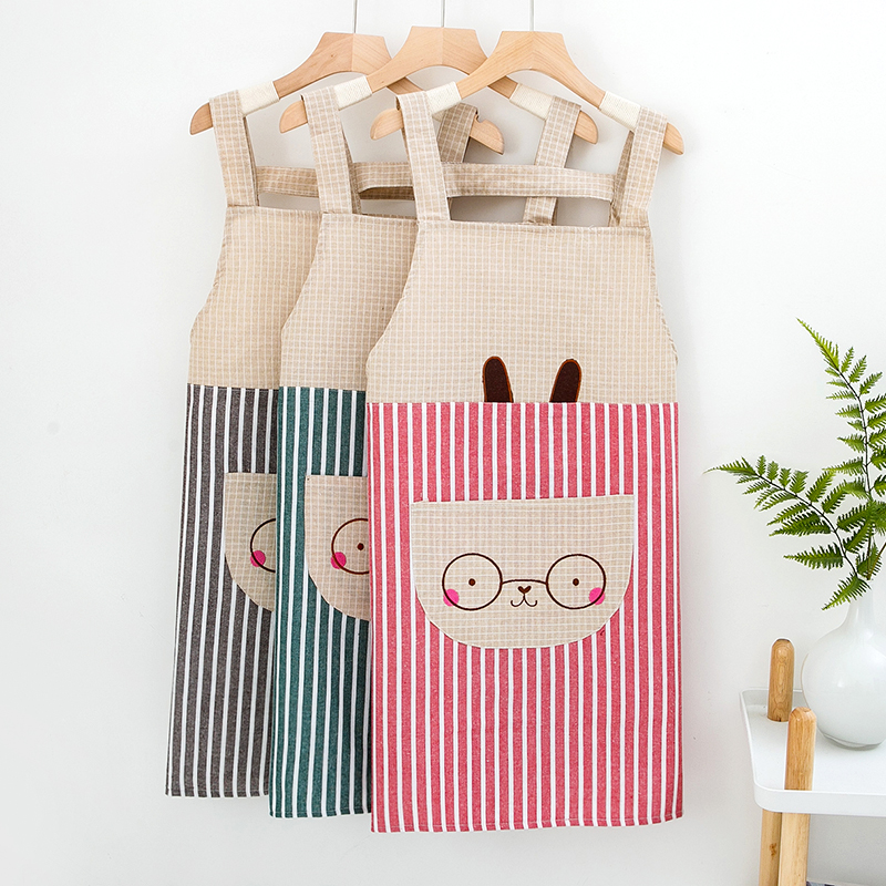 围裙女时尚背带布艺简约棉麻厨房防油咖啡店工作服店服文艺围裙