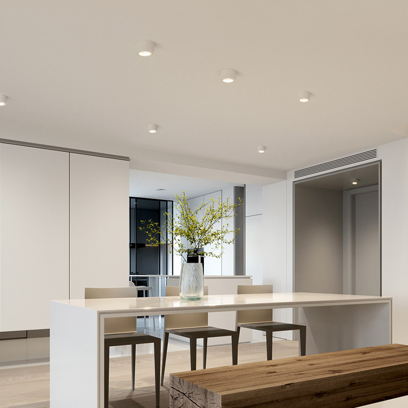 明装筒灯圆形走廊灯家用射灯吸顶式led天m花灯薄款卧室过道玄关灯