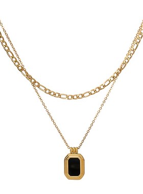 黑金法式高级感百搭有质感毛衣链黑色项链双层叠戴女钛钢不掉色