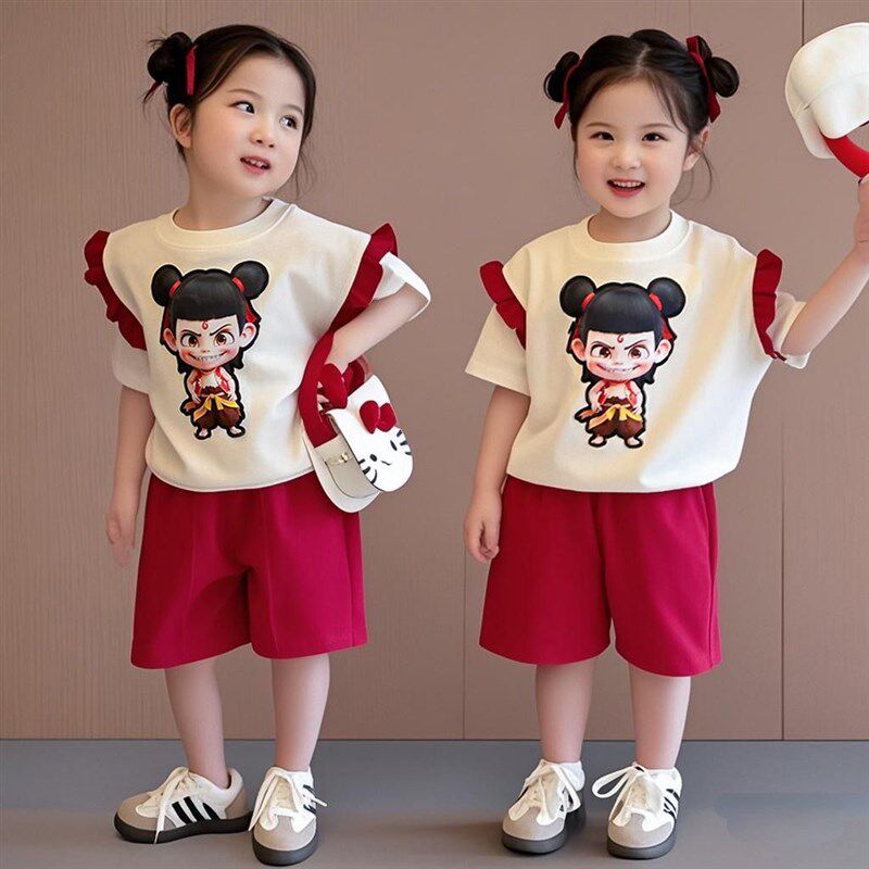 女宝宝夏季套装洋气可爱小孩夏天衣服8小童6-5-3-2-1岁小女孩夏装