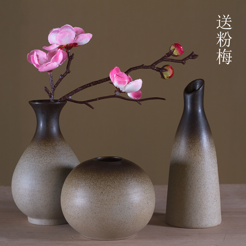 新中式陶瓷小花瓶粗陶插花禅意摆件客厅博古架办公室内桌面装饰品