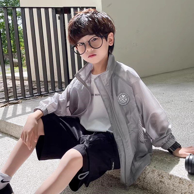 新品男童夏季防晒衣上衣夏装2024新款大童透气轻T薄儿童防晒服冰