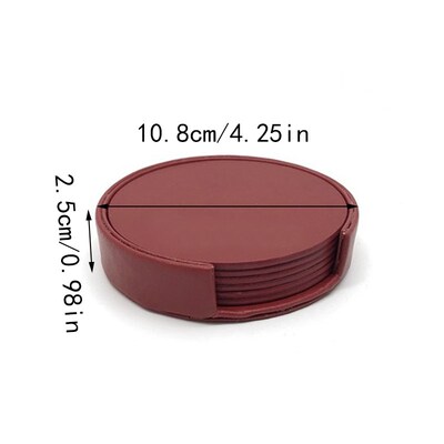 7Pcs/Set Round Coaster Set Cup Artificial Leather Hot Pad Ta