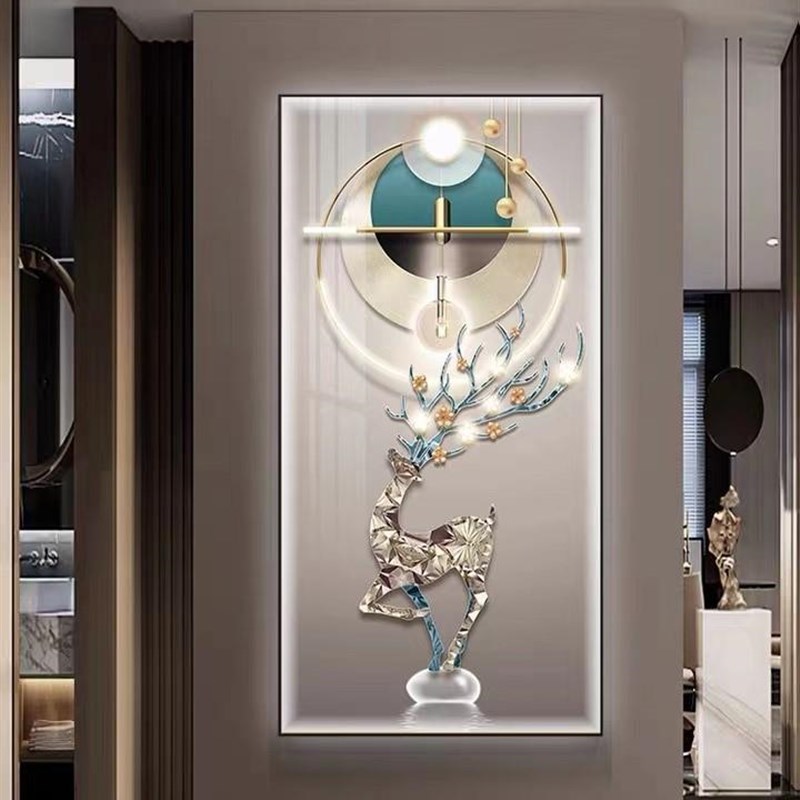网红入户玄关瓷麋鹿楼梯画壁画装饰时来运转晶儿挂童房间布置装饰图片