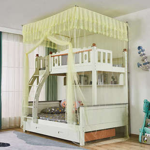 双层梯形床15家用.蚊免2m子母安装伸缩下铺上韩式支架.1蚊帐米