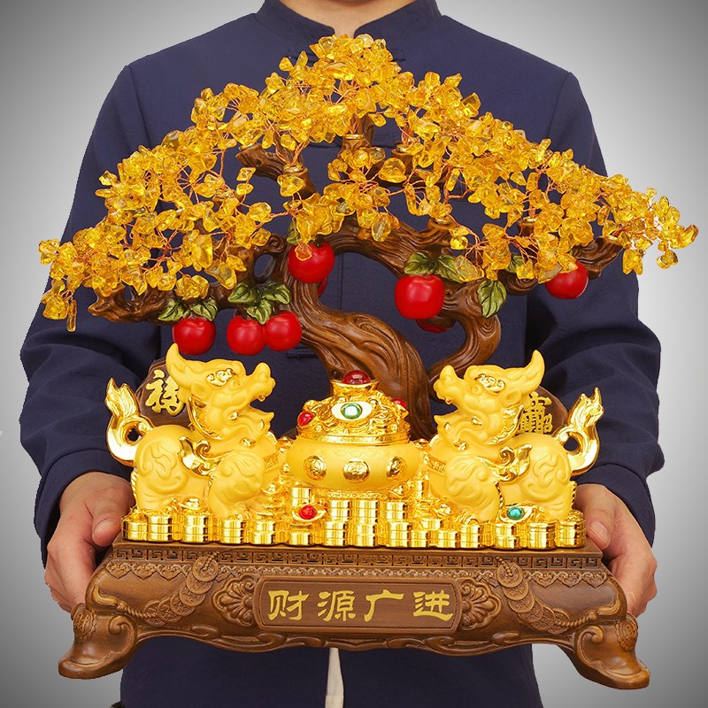 黄水晶发财树招财貔貅一对摆件客厅电视柜酒柜博古乔迁开业礼品