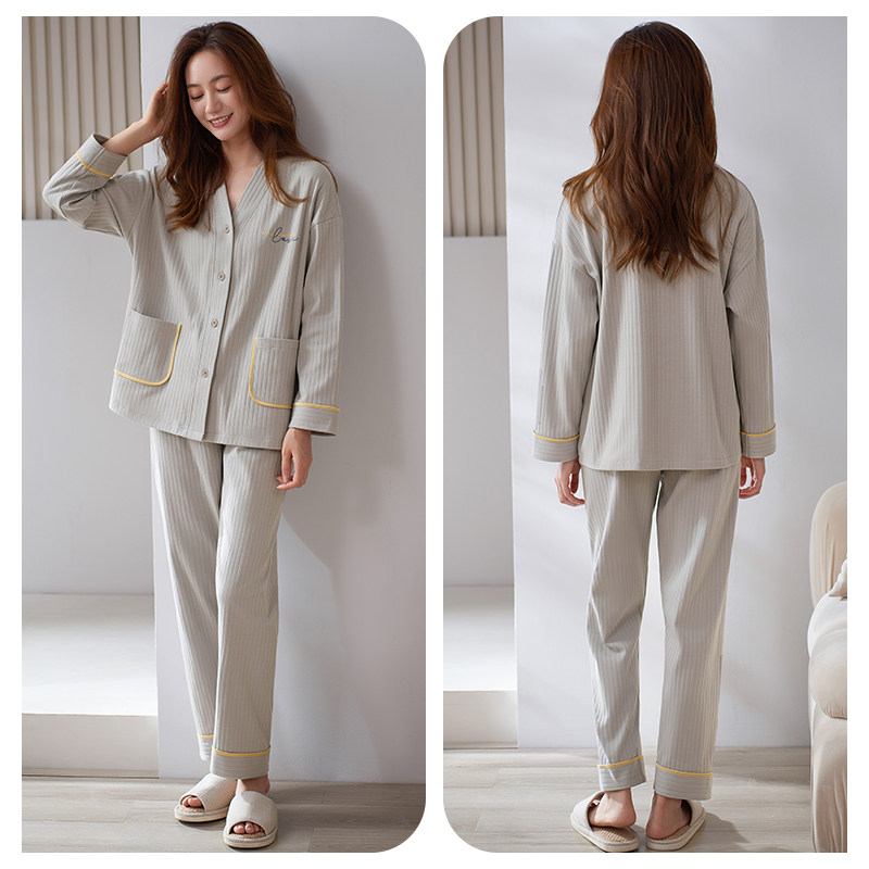 睡衣女春秋款秋季开衫长袖孕妇月子服家居服女款大码秋冬套装