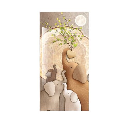 现代简约大象入户玄关装饰画奶油风绿植走廊过道背景墙壁竖版挂画