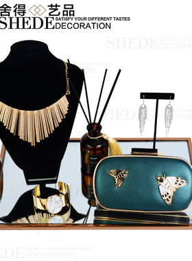 样板房衣柜衣帽间梳妆台香薰首饰耳环展示架女手包摆件套装组合三