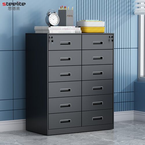 加厚偏三保铁皮矮柜办公室文件柜资料抽屉M柜储物柜工具带锁小柜