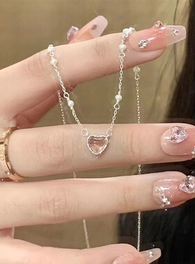 工厂销925银爱心m项链女轻奢小众高级设计感温柔甜美少女心百搭in