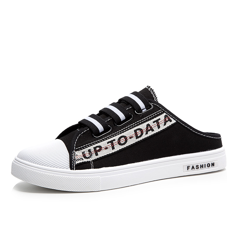 夏季男鞋子帆布板鞋休闲男士凉鞋包头懒人鞋透气半托鞋韩版半拖鞋