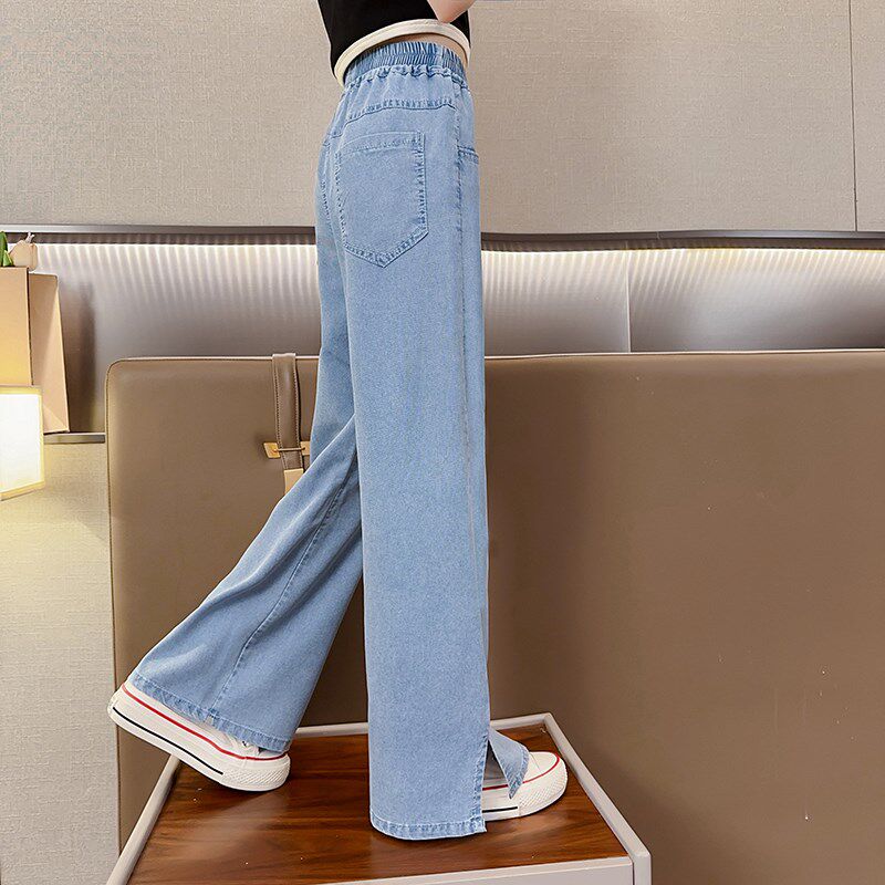韩国女童天丝防蚊裤夏季2024新款时髦中大童宽松阔腿儿童软牛仔裤