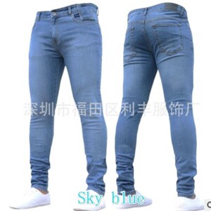 小众高货European and American style men's tight jeans feet p