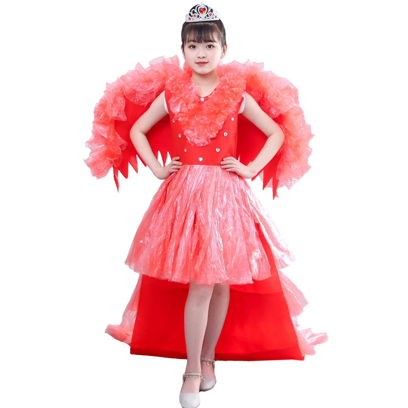 环保服装儿童时装秀幼儿园手工亲子装材G料diy走秀拖尾表演出服装