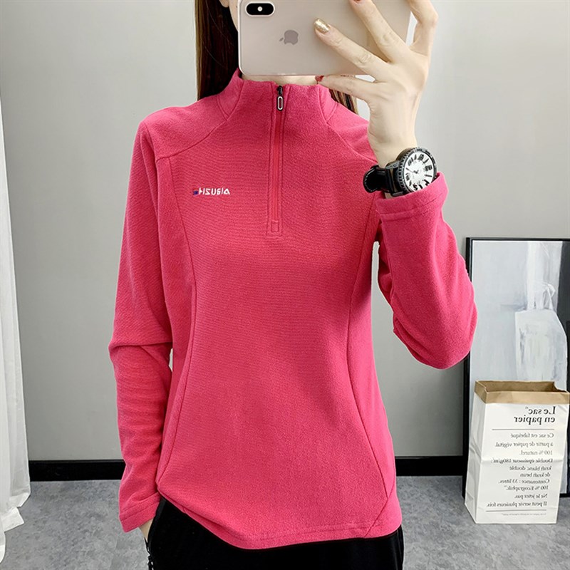 秋冬厚款长袖t恤女立领套头抓绒衣E户外运动速干体恤徒步登山上衣