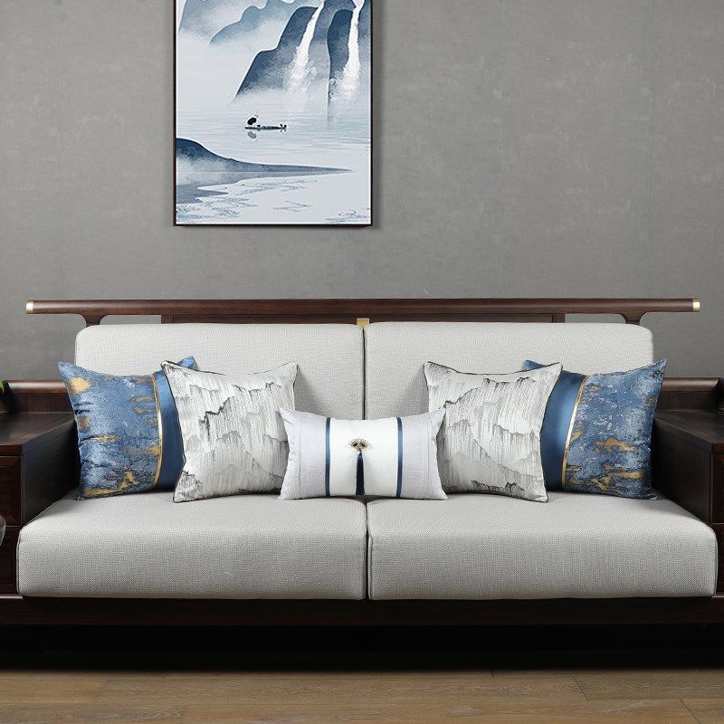 现代新中式沙发靠垫红木家居抱枕长方形靠包护腰靠背垫护腰靠枕套