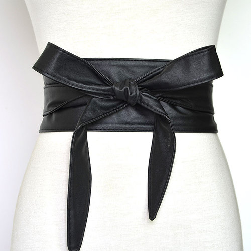 热销Womens PU Leather Belts Fashion Soft Self Tie Wrap Aroun