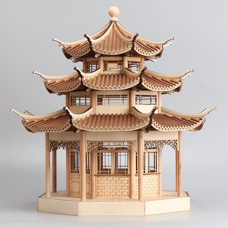 新中式古建筑三层八角亭样板房售楼处客厅玄关别墅家居装饰品摆件