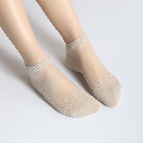袜子女春夏季薄款透明底浅玻璃冰丝袜口短筒水晶蕾丝花边短袜