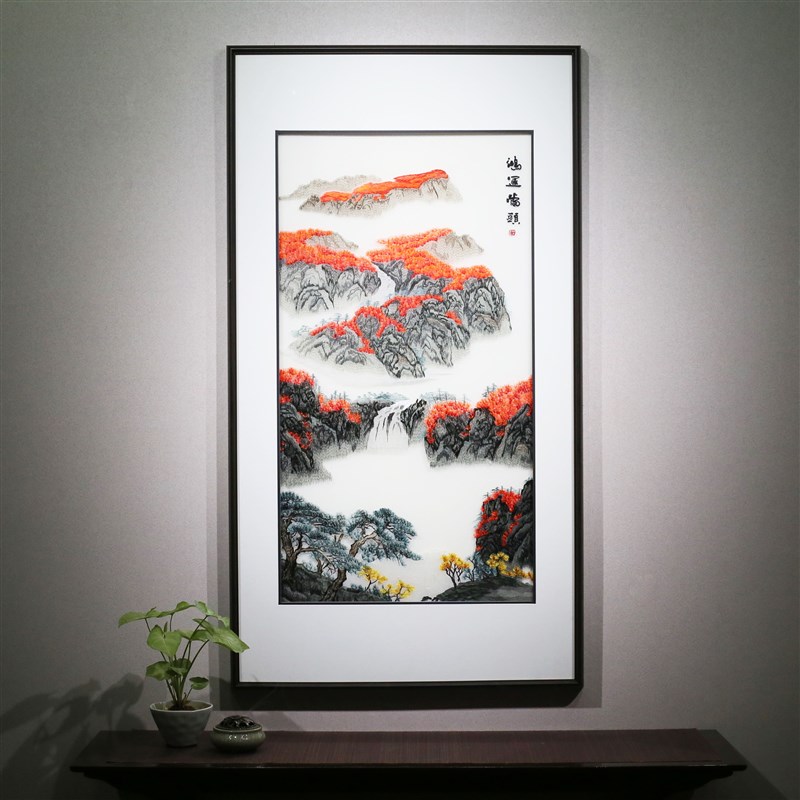 速发湘绣玄关画手工刺绣成品挂画走廊过道手新中式装饰画荷花风景图片