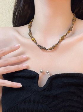 复古天然虎眼不规则石串珠项链女轻奢小众高级感叠戴颈链锁骨链新