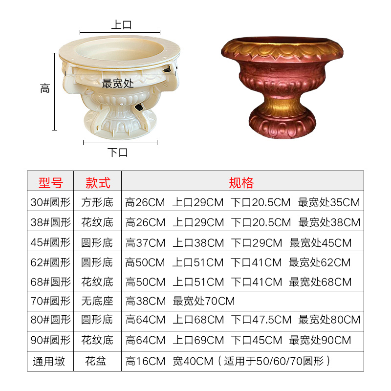 花盆模具塑料圆j盆混部灌浆加厚底泥土塑钢模型自制大形景