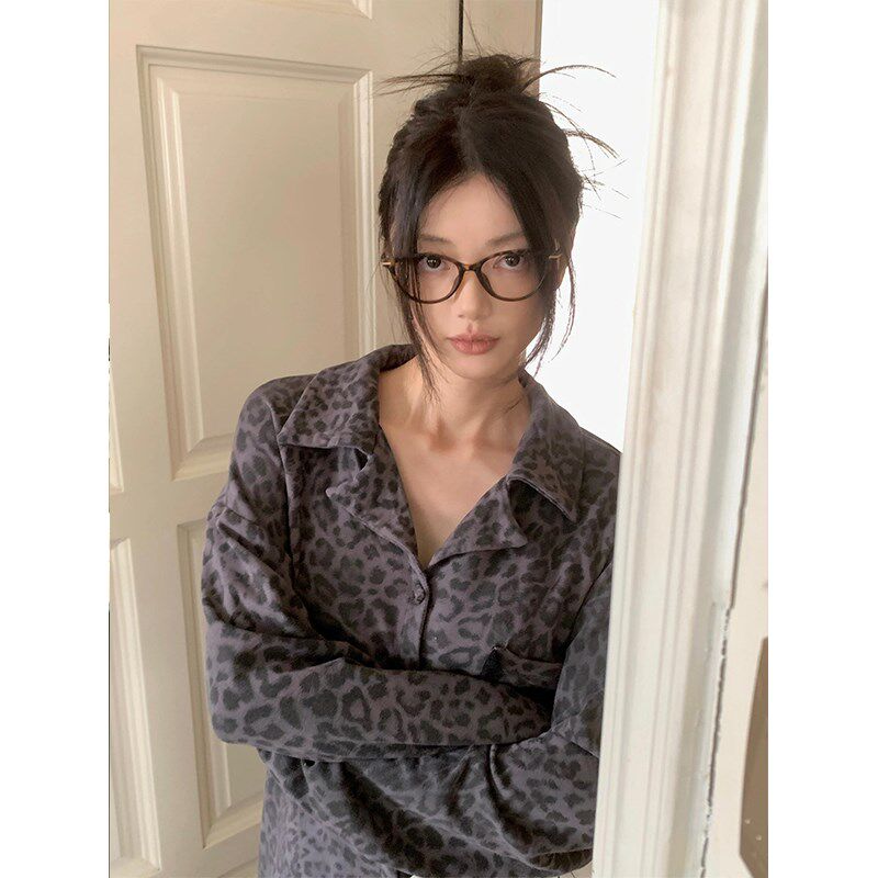 韩版高级豹纹德绒睡衣女款春秋季2025精致保暖大码长裤家居服套装