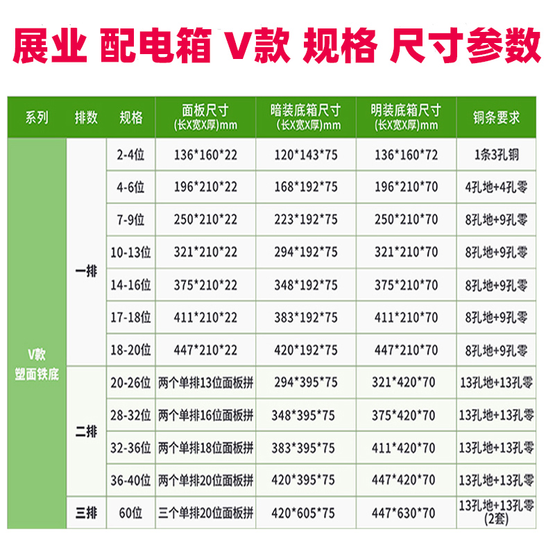 展业铁底配电箱明暗装40位双排28 32 36回路强电箱照明空Y开箱PZ3