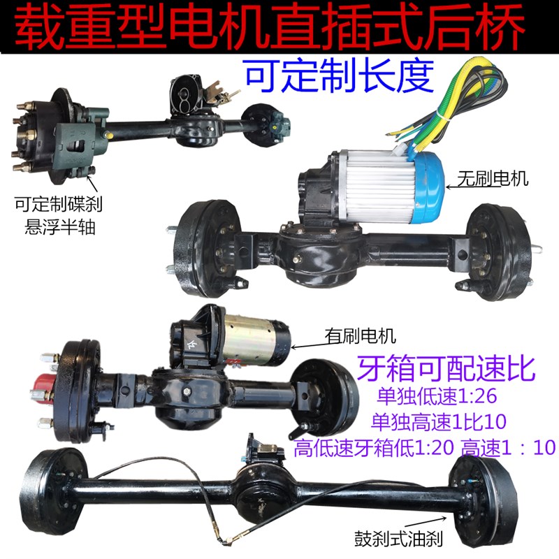 现货工地工程车载重低速后桥有刷直流无刷电机直插式变速高低档驱