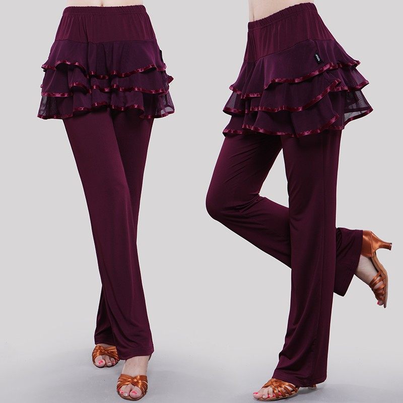 秋冬广场舞服装裙裤女长裤子新款加d绒加厚跳拉丁舞蹈练功微喇叭