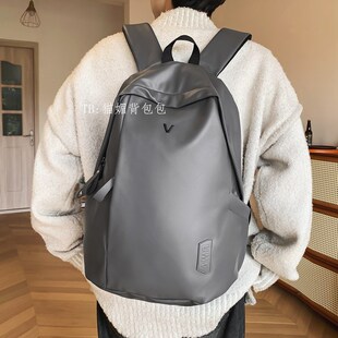 书包男生高中生大容量PU黑色双肩包设计感小众背包女2025新款旅游