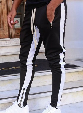 现货2022 Men Pants Trousers Sizde Stripe Zippered Casual Men