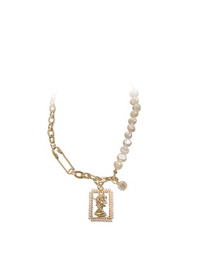 法式镂空人像方牌珍n珠项链女2021新款小众复古重工锆石短款颈链