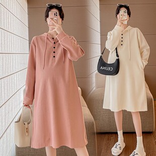孕妇春装套装时尚上衣2025秋冬季新款加厚宽松遮肚连帽卫衣连衣裙