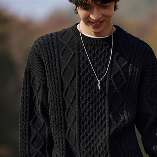 UPPER麻花慵懒风毛衣男女宽松加厚情侣白色内搭打底针织衫 秋冬季