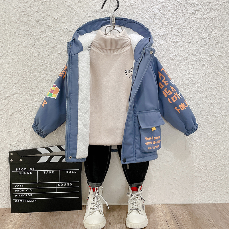 男童风衣2022k冬季新款洋派韩版宝宝上衣儿童加绒加厚冬装棉衣外