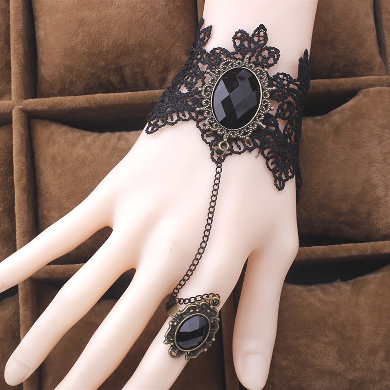 速发High Quality Black Lace Bracelet Finger Hand Chain Harne