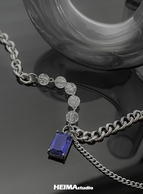 蓝色锆石拼接项链男潮小众设计感高级感嘻哈街头钛钢配饰女冷淡风