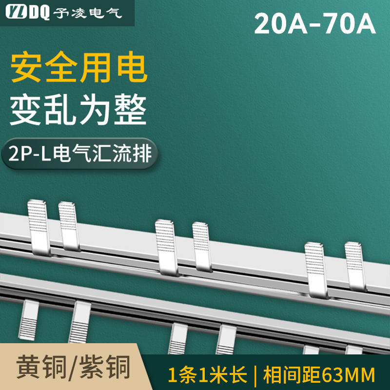 2P漏电63A汇流排20A32A40A60A70A紫铜空开漏保连接件断路器接线条