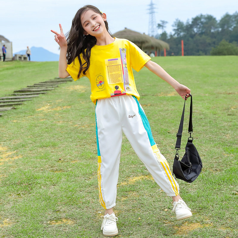 新品女童网红套装夏装2023洋气新款中大童装夏季儿童Y运动女孩薄