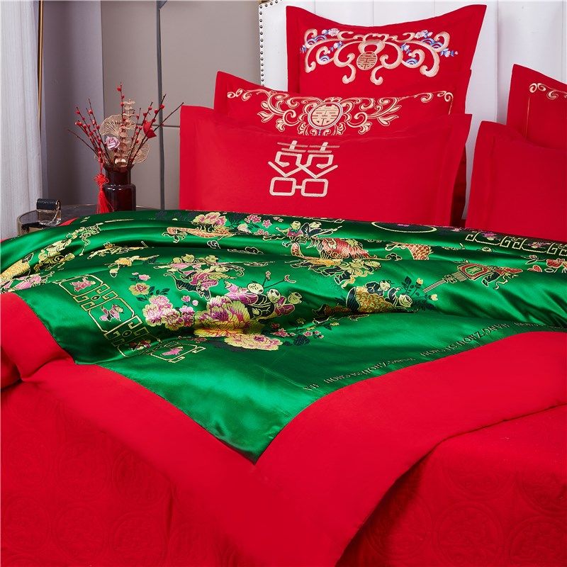 绿色四件套结婚床上用品七件套女方陪嫁坐福大喜被百子图婚床被套,床上用品,婚庆床品套件,淘宝优惠券,粉丝福利购,淘宝优惠卷