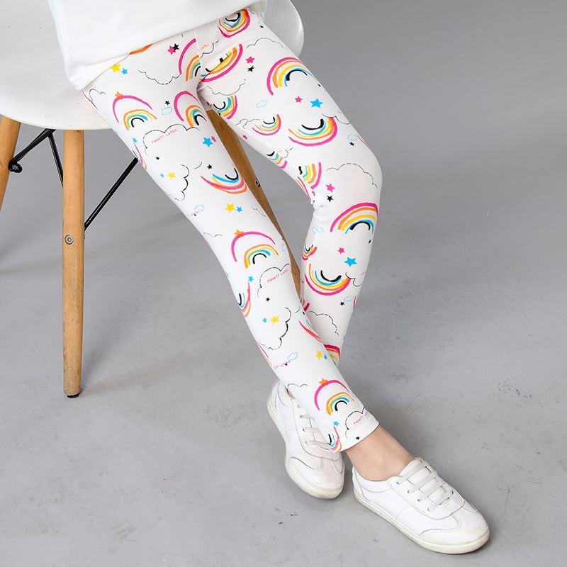 速发Girls Leggings for Kids Rainbow Print Casual Floral Penc