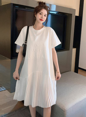 大码哺乳连衣裙夏季2023时尚孕妇装宽松显瘦外出喂奶雪纺百褶裙子