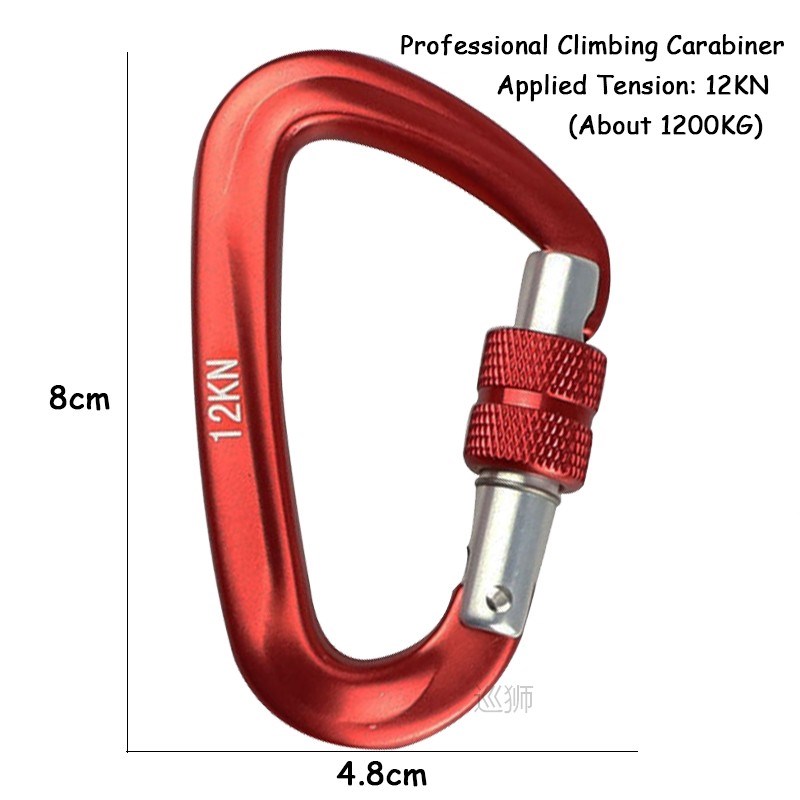 4Pcs Screw Lock D Shape Climbing Carabiner 12KN Multifunctio