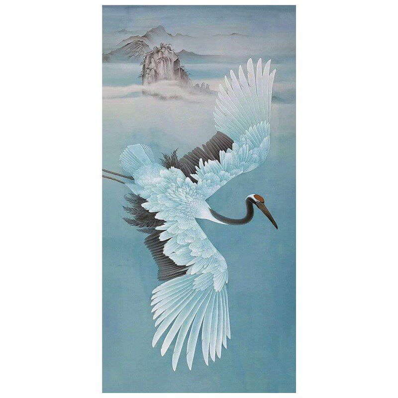 直销新品新中式i纯手绘油画仙鹤客厅装饰画丹顶鹤玄关走廊尽头挂