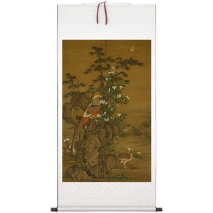王渊《花竹锦鸡图》客厅书房茶室装饰画挂画玄关水墨高清卷轴字画