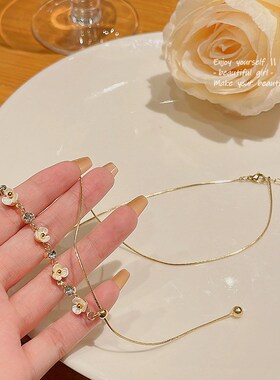 现货韩国轻奢精致超闪锆石花朵吊坠项链女高级设计感抽拉式锁骨链