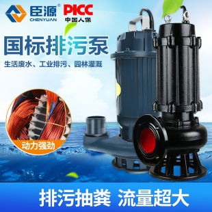 臣源污水泵220V小型家用抽水B抽粪排污泵泥浆高扬程铝壳潜水泵
